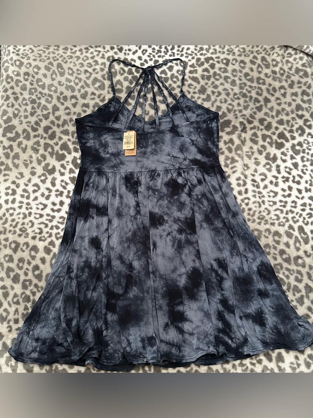 American Eagle Soft & Sexy Tie Dye Strappy Sun Dress in Black Blue Size Medium - Picture 12 of 17